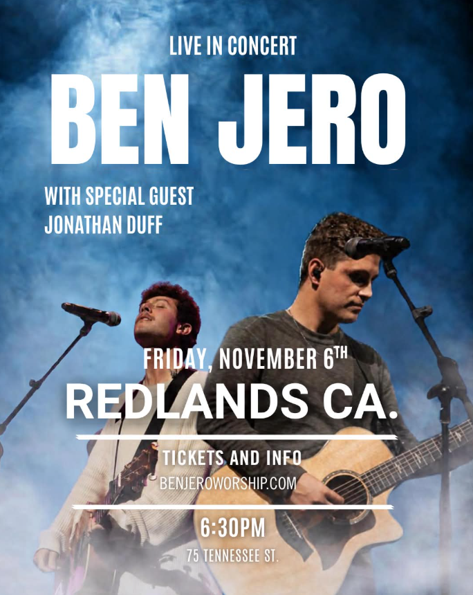 Ben Jero live in concert with Jonathan Duff, November 6 in Redlands, California